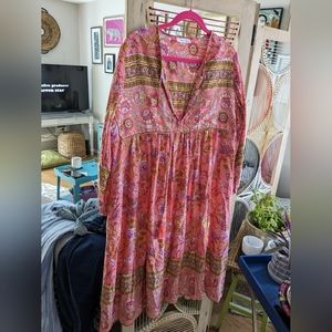 Long sleeve Maxi Dress, deep V neck and tassel ties size 16